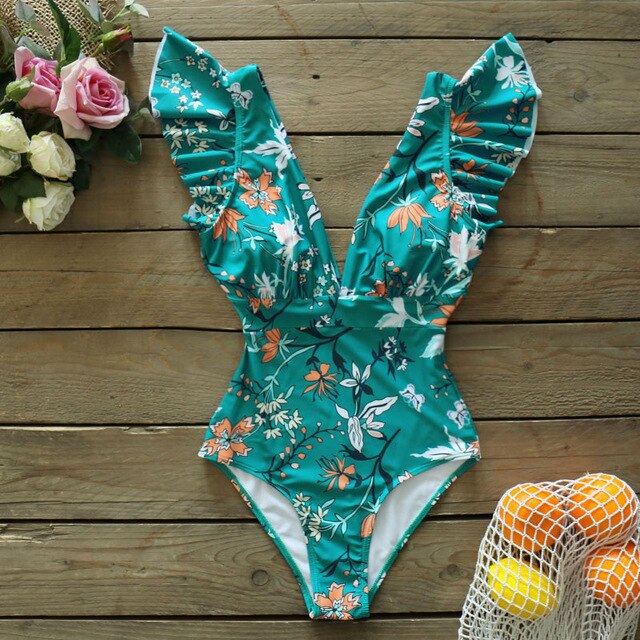 Sexy V-Neck One Piece Swimsuit