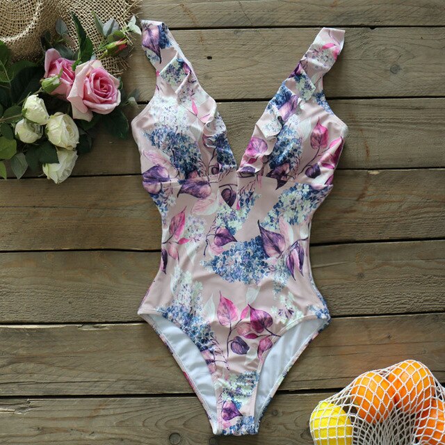 Sexy V-Neck One Piece Swimsuit