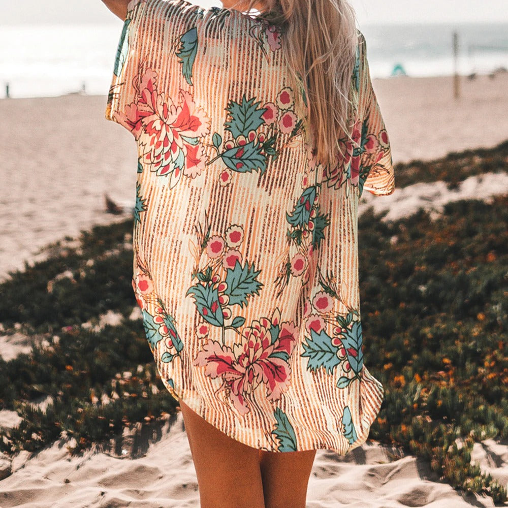 Floral Print Buttoned Cove Up Sexy Long Loose Shirt