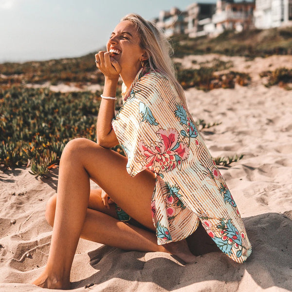 Floral Print Buttoned Cove Up Sexy Long Loose Shirt