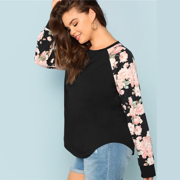 Floral Print Sleeve  Plus Size Top