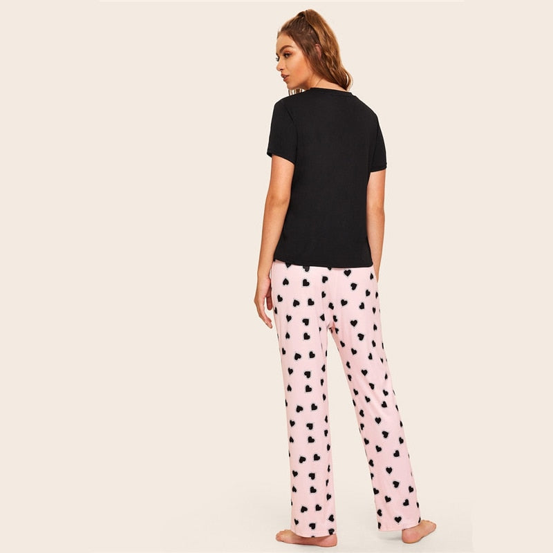 Slogan Print Top And Drawstring Waist