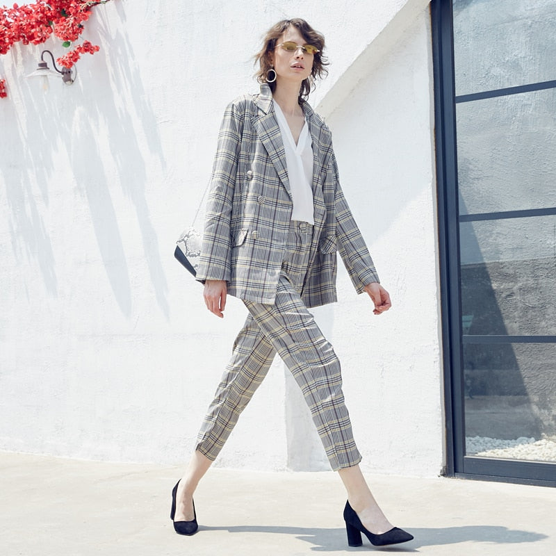 double breasted women blazer suit