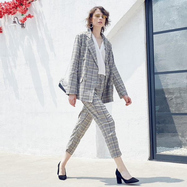 double breasted women blazer suit