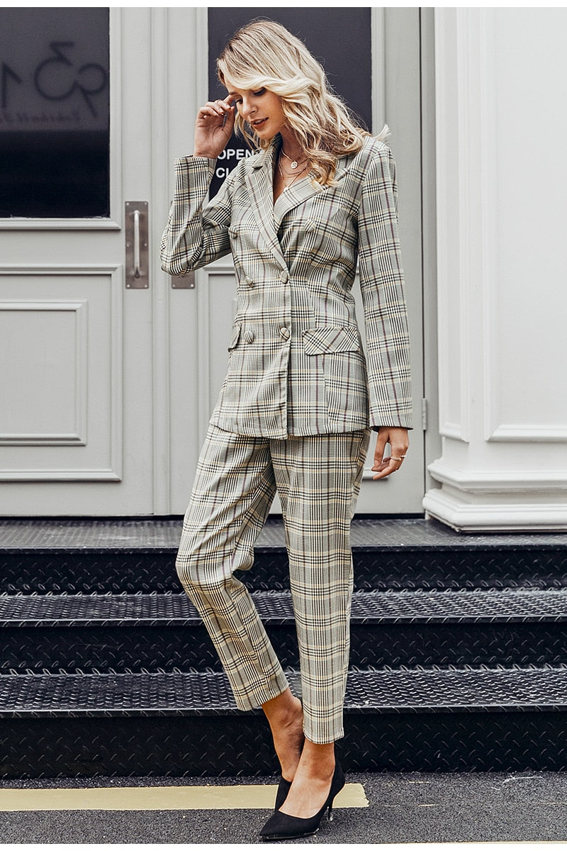 double breasted women blazer suit