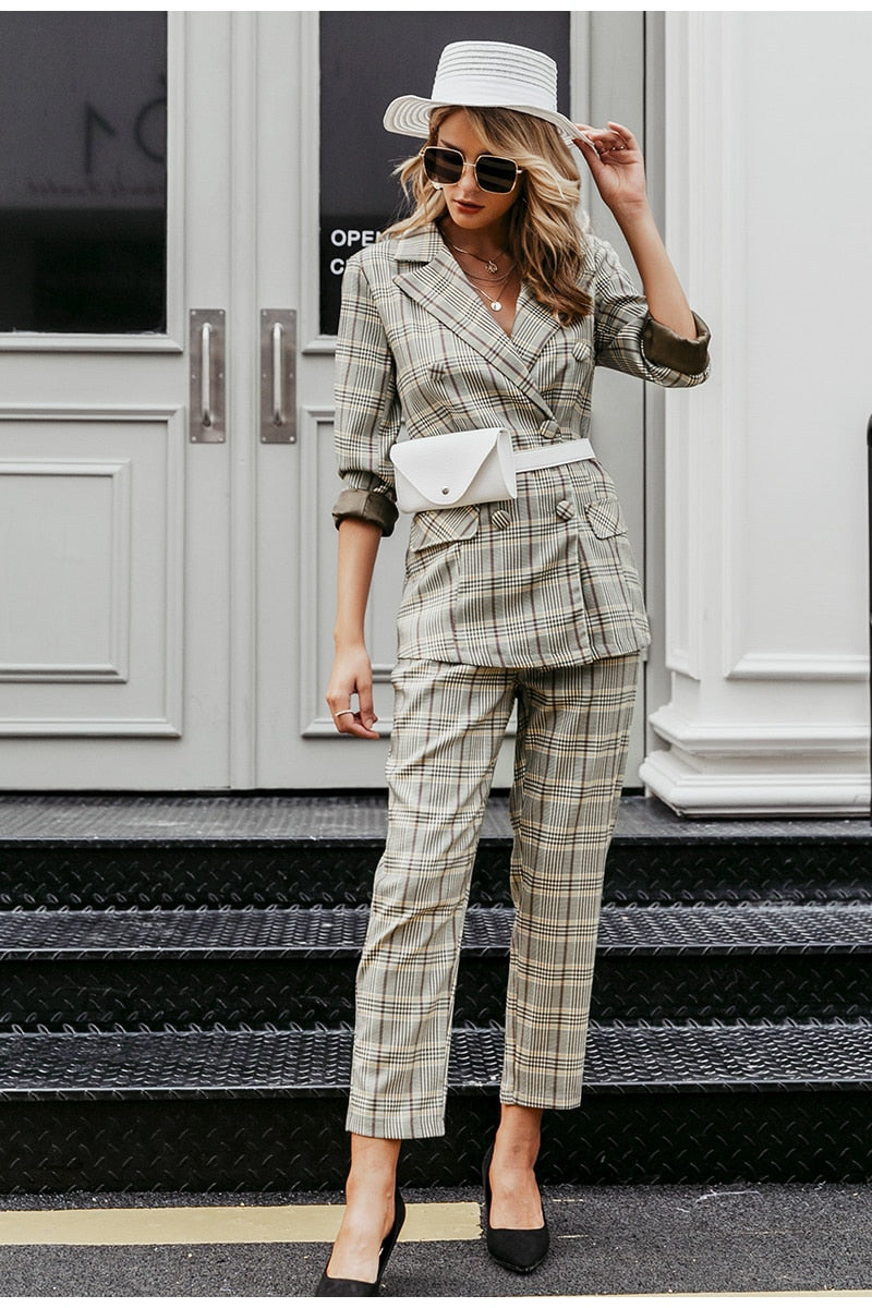 double breasted women blazer suit