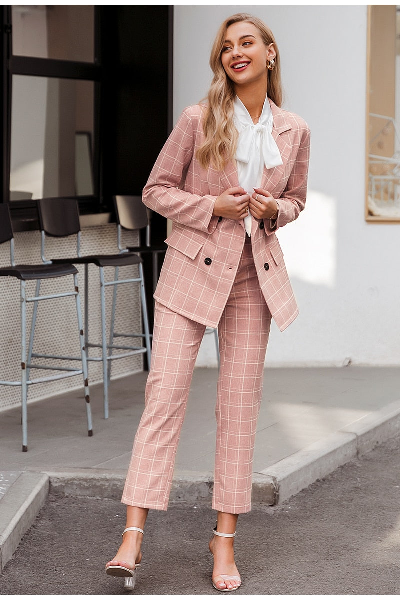 Fashion plaid women office suits