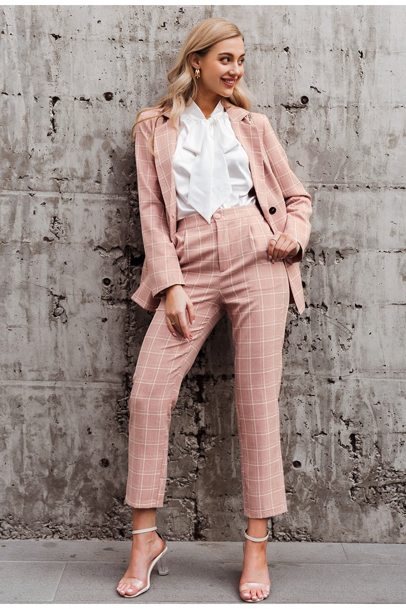 Fashion plaid women office suits