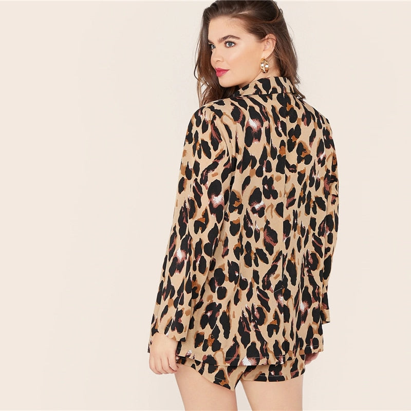 Leopard Print Notch Collar Blazer