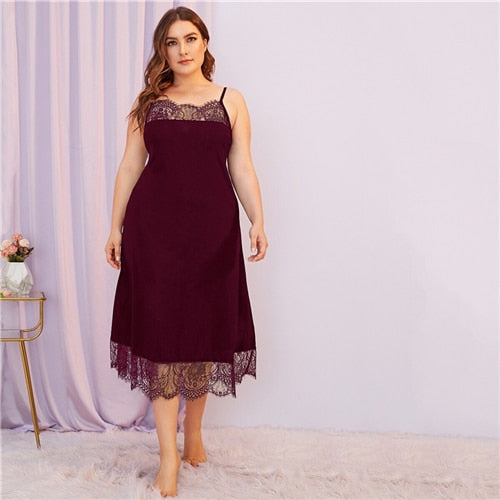 Contrast Lace Spaghetti Strap Night Dresses