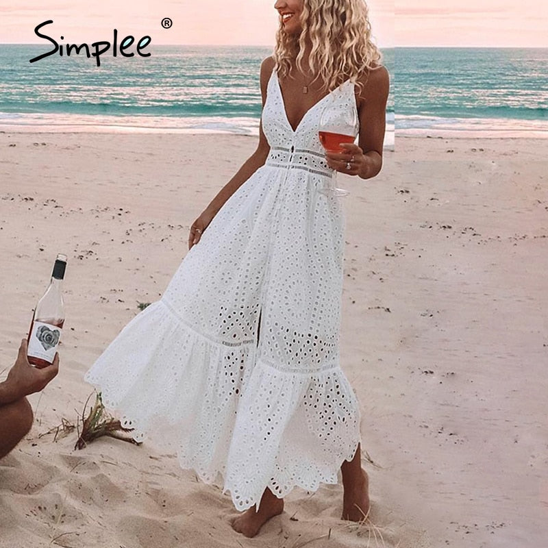 Embroidery white sexy women summer dress