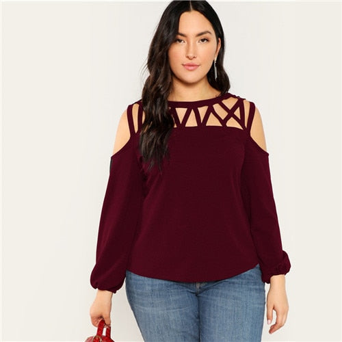 Cut Out Cold Shoulder Lantern Sleeve
