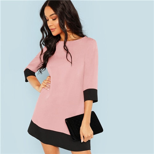 Colorblock Contrast Trim Tunic Dress Aut