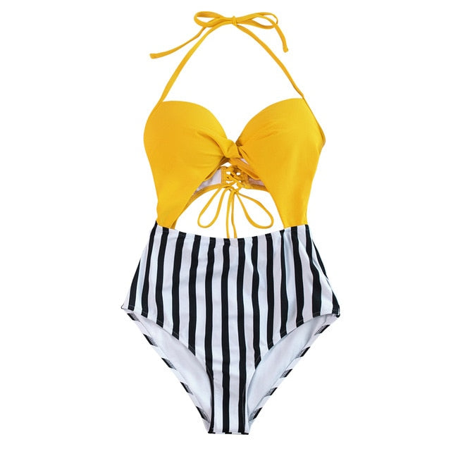 Floral Print Halter One-Piece Swimsuit