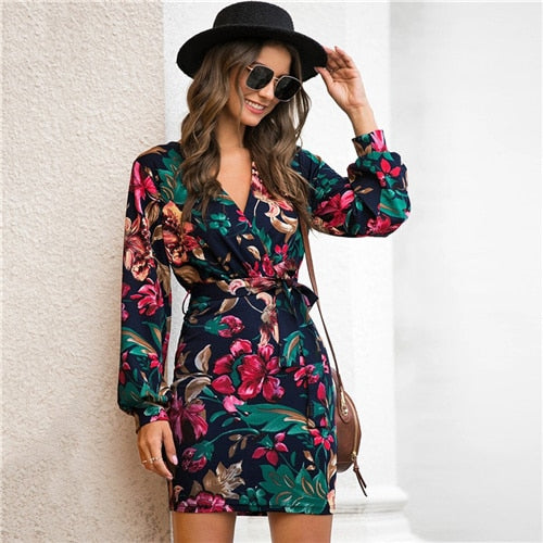 V Neck Floral Print Dress