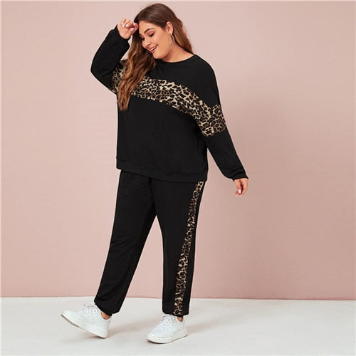 Plus Size Black Leopard Panel Sweatshirt