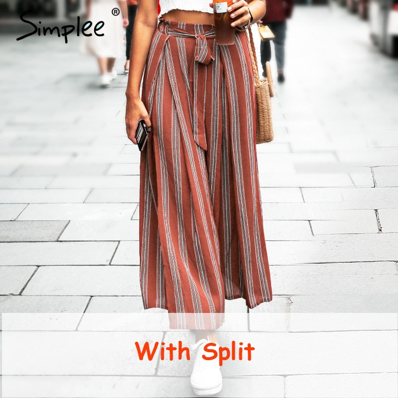 Split striped lady wide leg pants