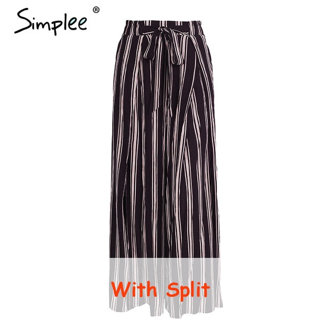 Split striped lady wide leg pants