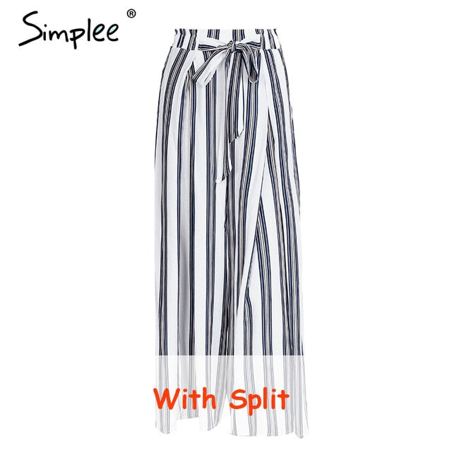 Split striped lady wide leg pants