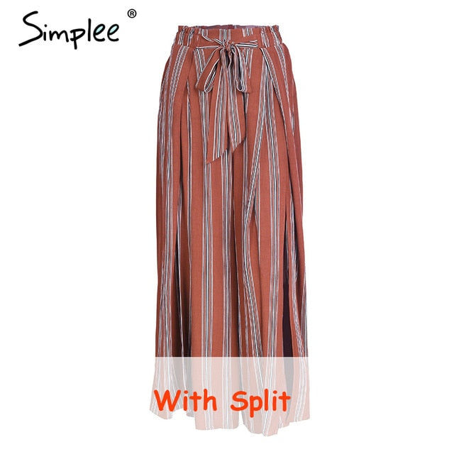Split striped lady wide leg pants