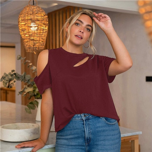 Cold Shoulder Cut Out Front Solid Top