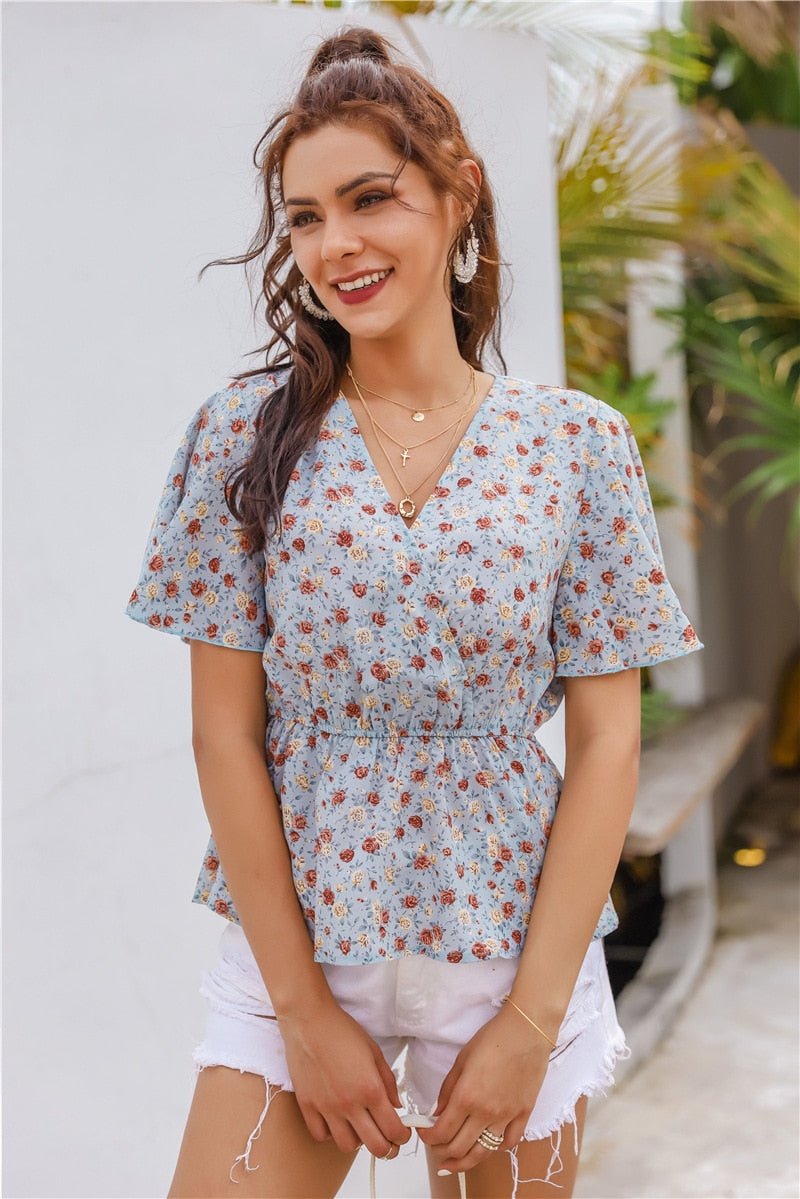 v-neck floral print  top