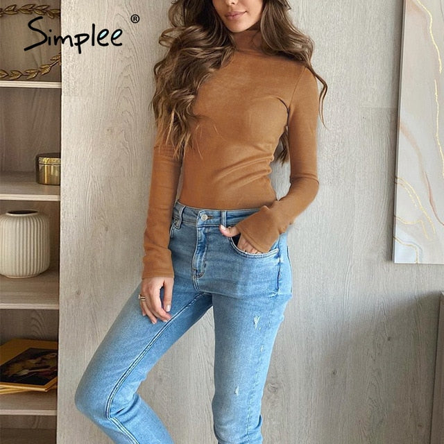 Office lady camel autumn winter knitted top