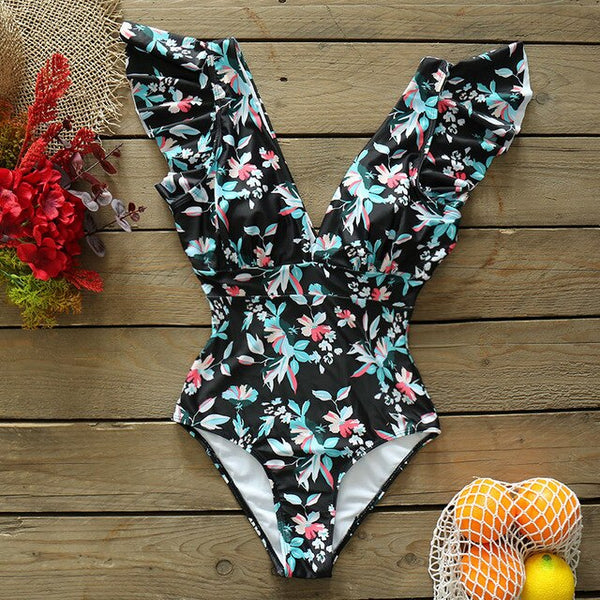 Sexy V-Neck One Piece Swimsuit