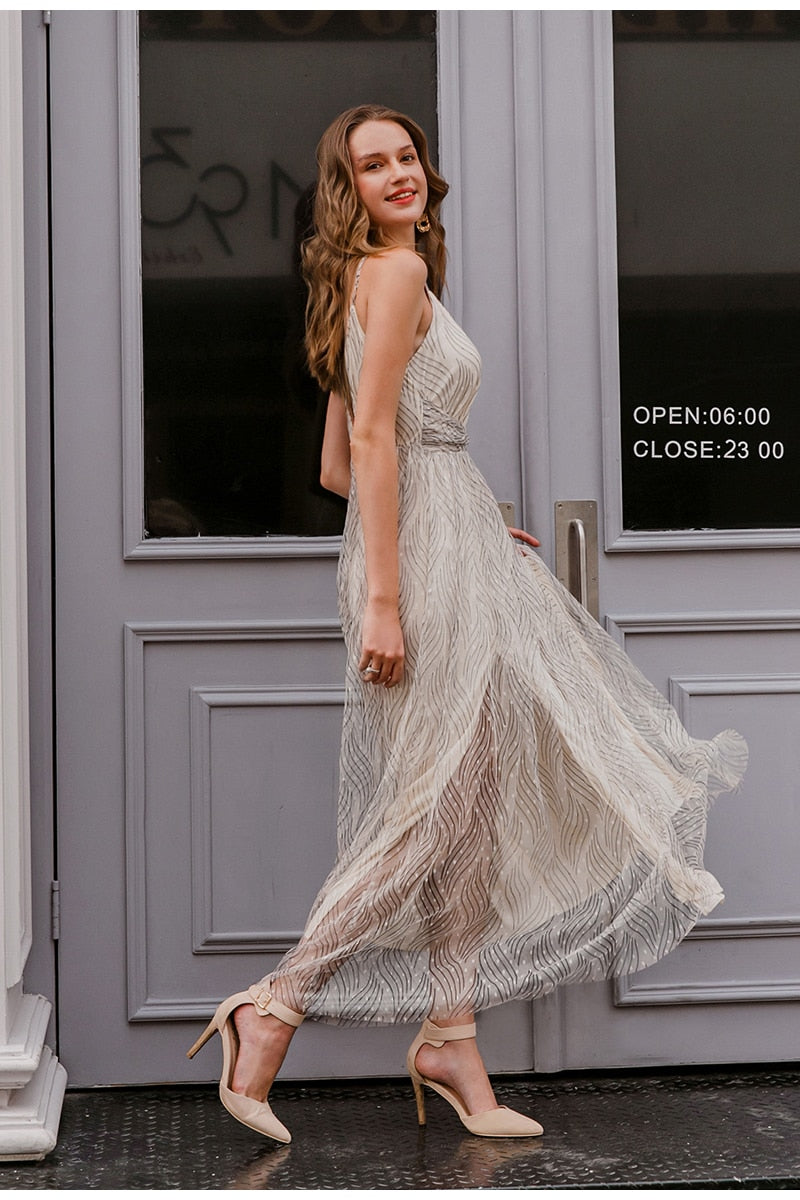 Sexy v-neck spaghetti strap women party dress