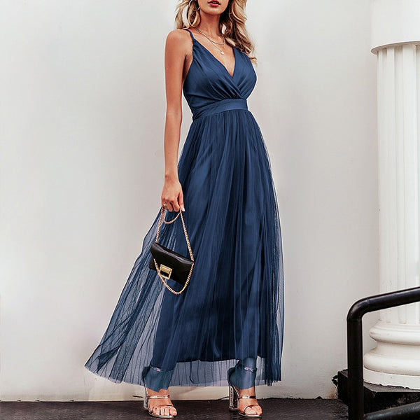 Sexy v-neck spaghetti strap women party dress