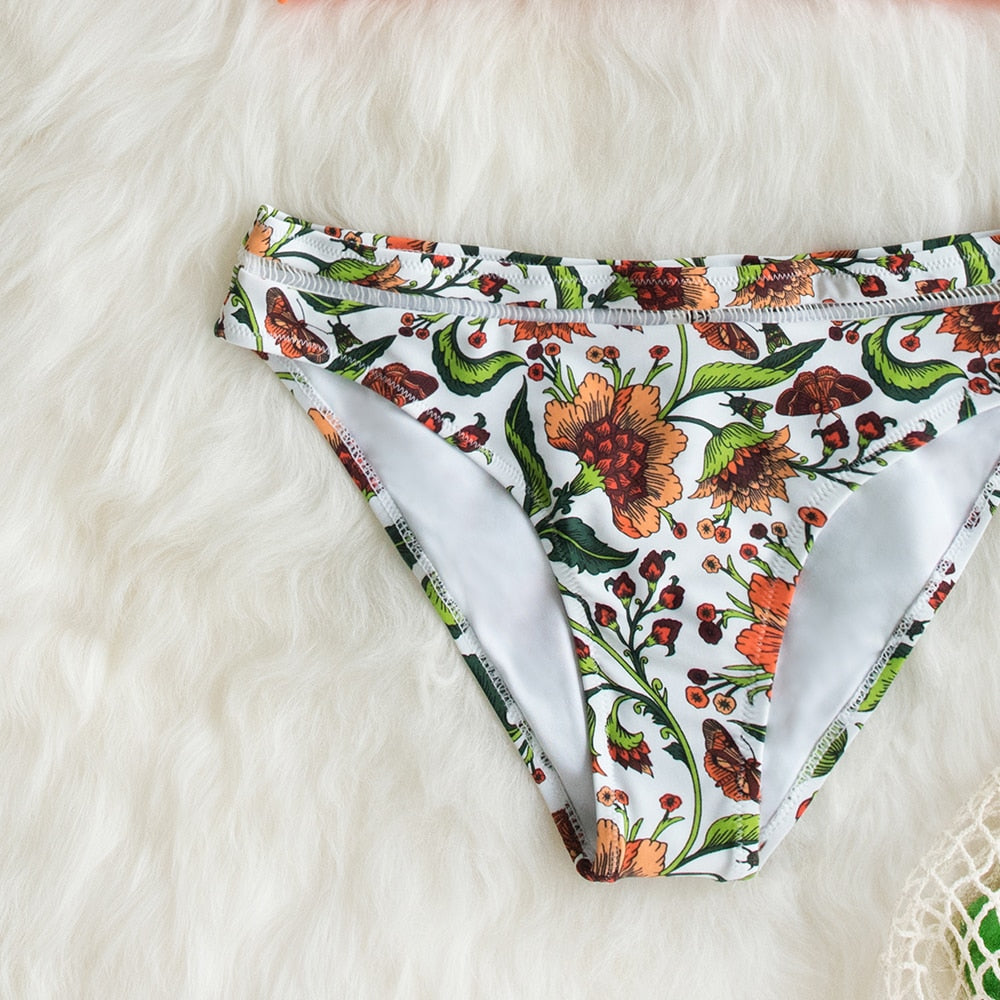 Ruffle Bikini Sets With Floral Bottom Sexy Swimsuit