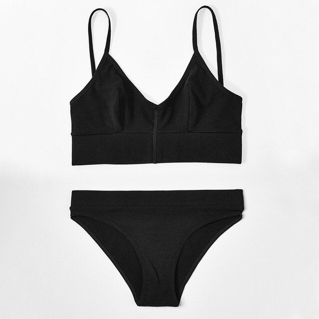 Cotton Bra Set Low Back Wireless