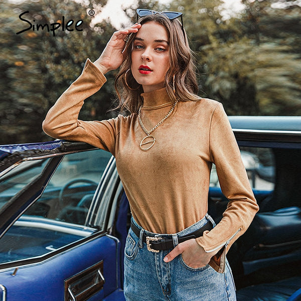 Office lady camel autumn winter knitted top