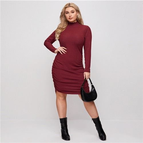 Rib-knit Ruched Bodycon Dress