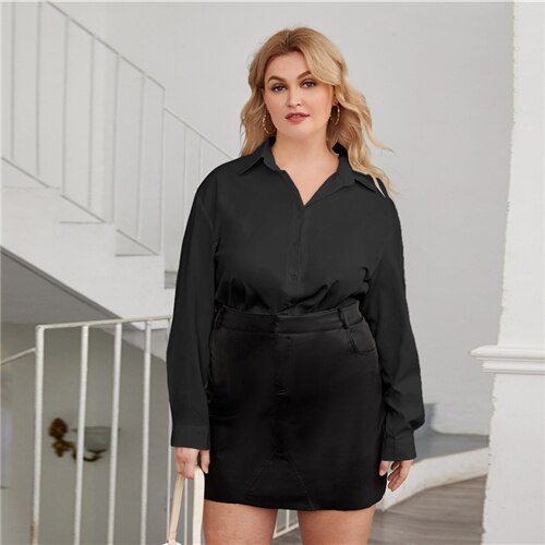 Button Front Drop Shoulder Solid Shirt