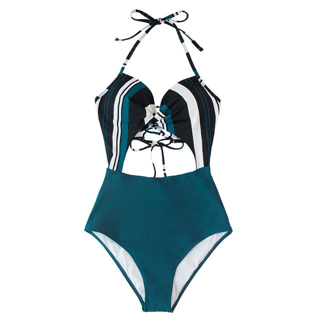 Floral Print Halter One-Piece Swimsuit