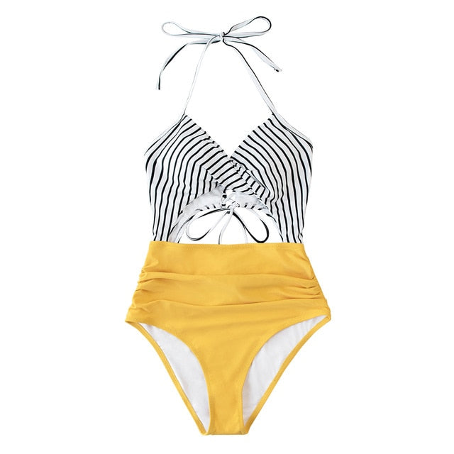 Floral Print Halter One-Piece Swimsuit