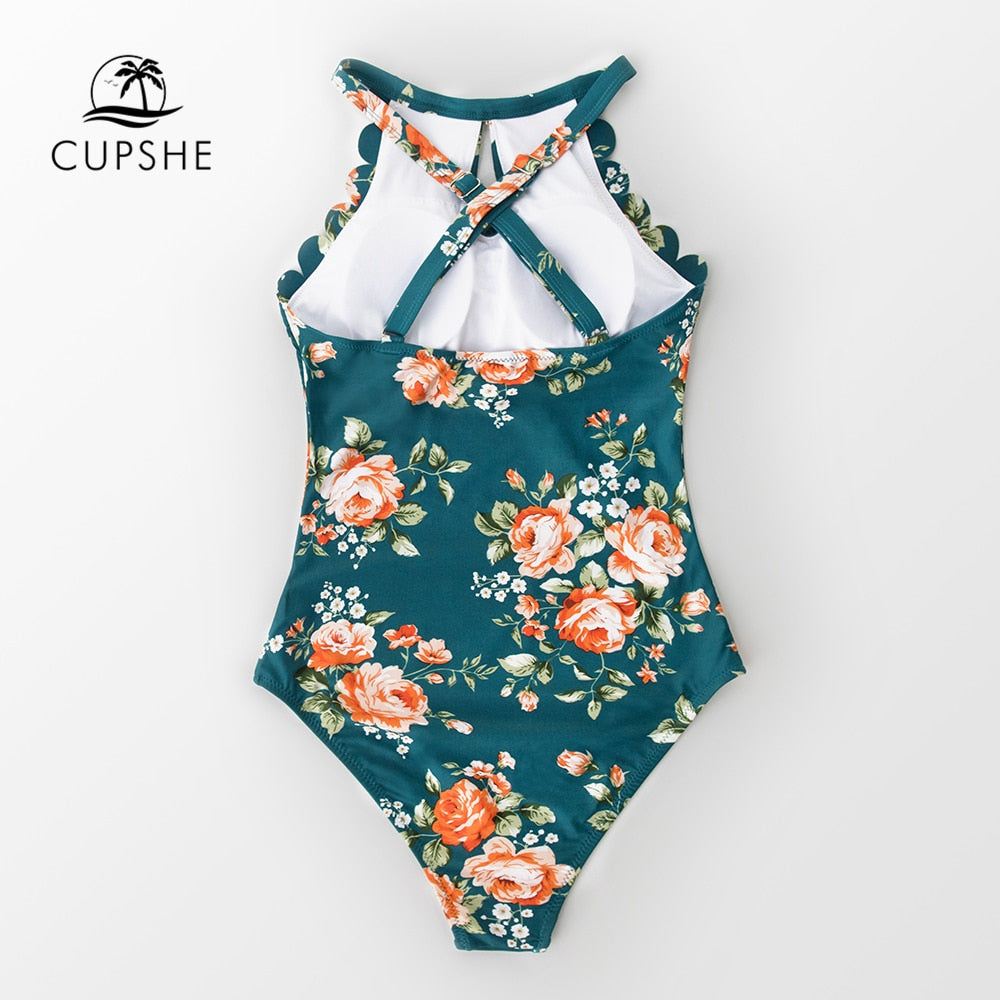 Floral Scalloped One-piece Swimsuit