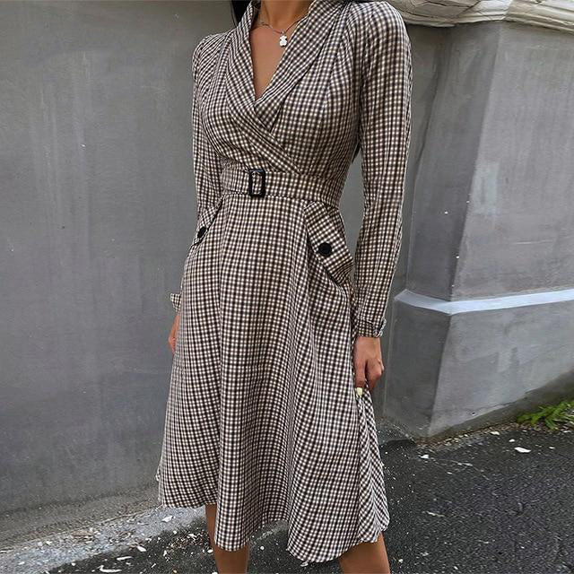 Elegant plaid office ladies dress