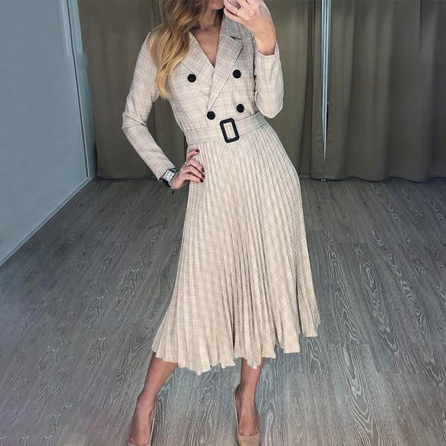 Elegant plaid office ladies dress