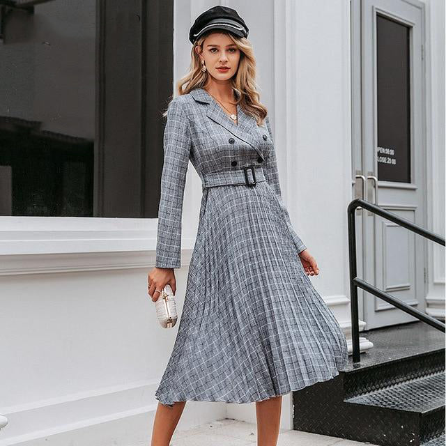 Elegant plaid office ladies dress