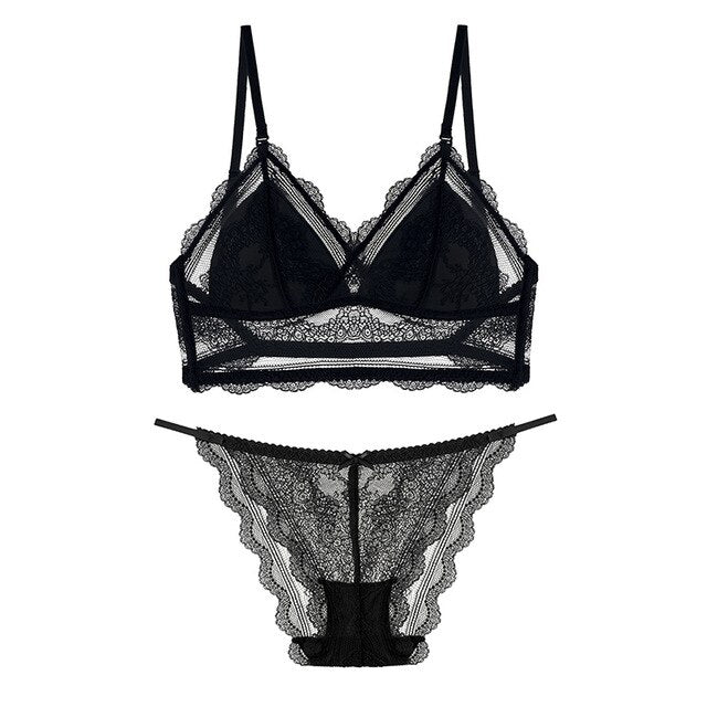 Women Black Sexy Lace Bra Set