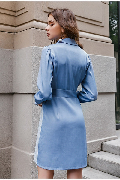 Elegant blue Button women party dress