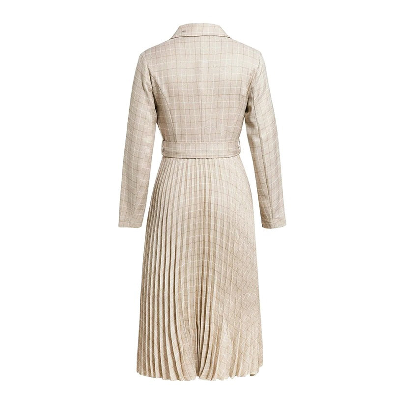 Vintage pleated belt plaid dress