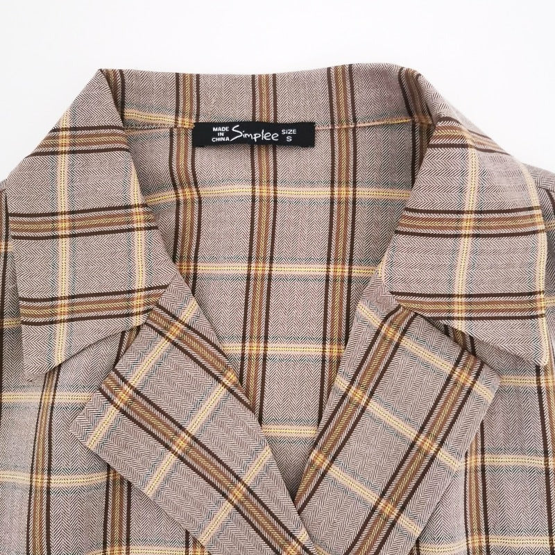 Vintage pleated belt plaid dress
