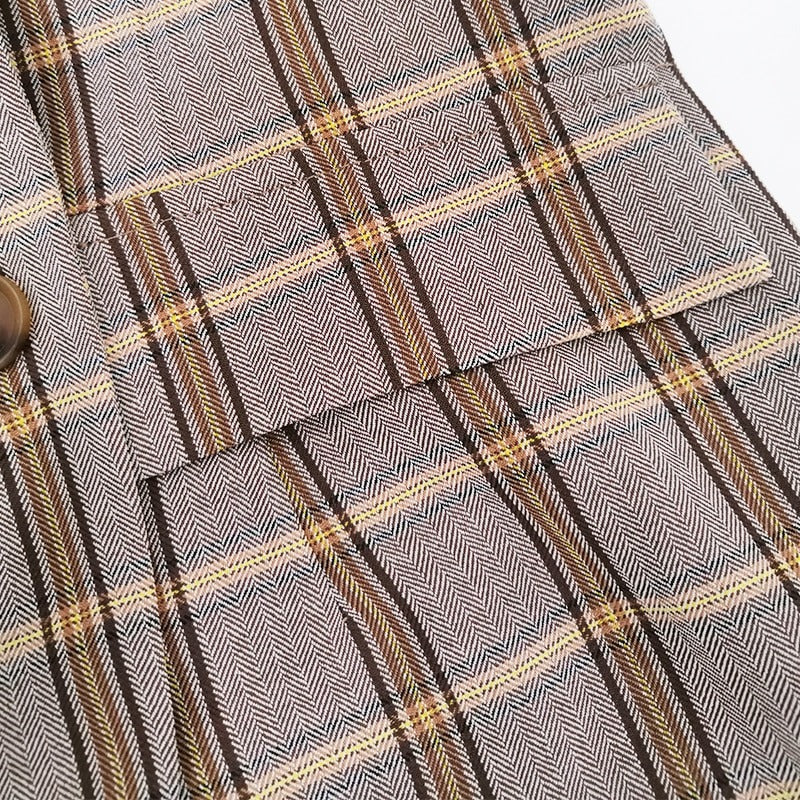 Vintage pleated belt plaid dress